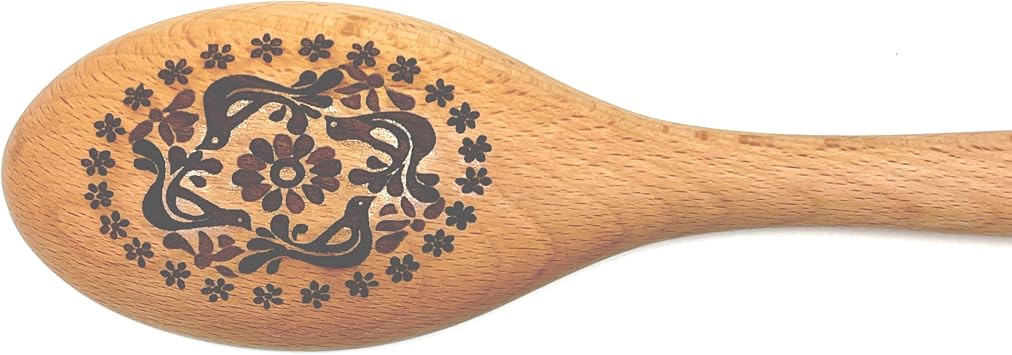 Vintage Inspired Patterns Wooden Cooking Spoon, Choice of Vintage Pattern Laser Engraved Wooden Spoon, Retro Kitchen Cookware, Mid Century Design Kitchen Decor, Traditional Gift Friendship Chickens
