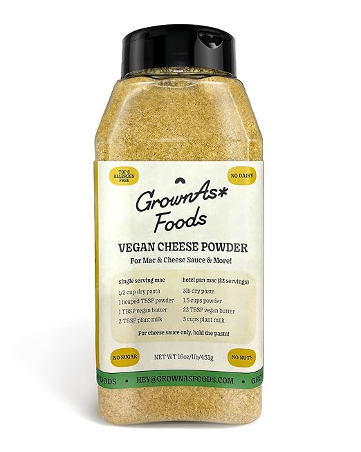 GrownAs Vegan Cheese Powder, 1 lb. - Dairy Free, Non-GMO Cheddar Cheese Seasoning for Vegan Mac & Cheese, Nachos, Pub Cheese - Organic, Non-Dairy, Sugar-Free, Soy-Free - Better Than Nutritional Yeast