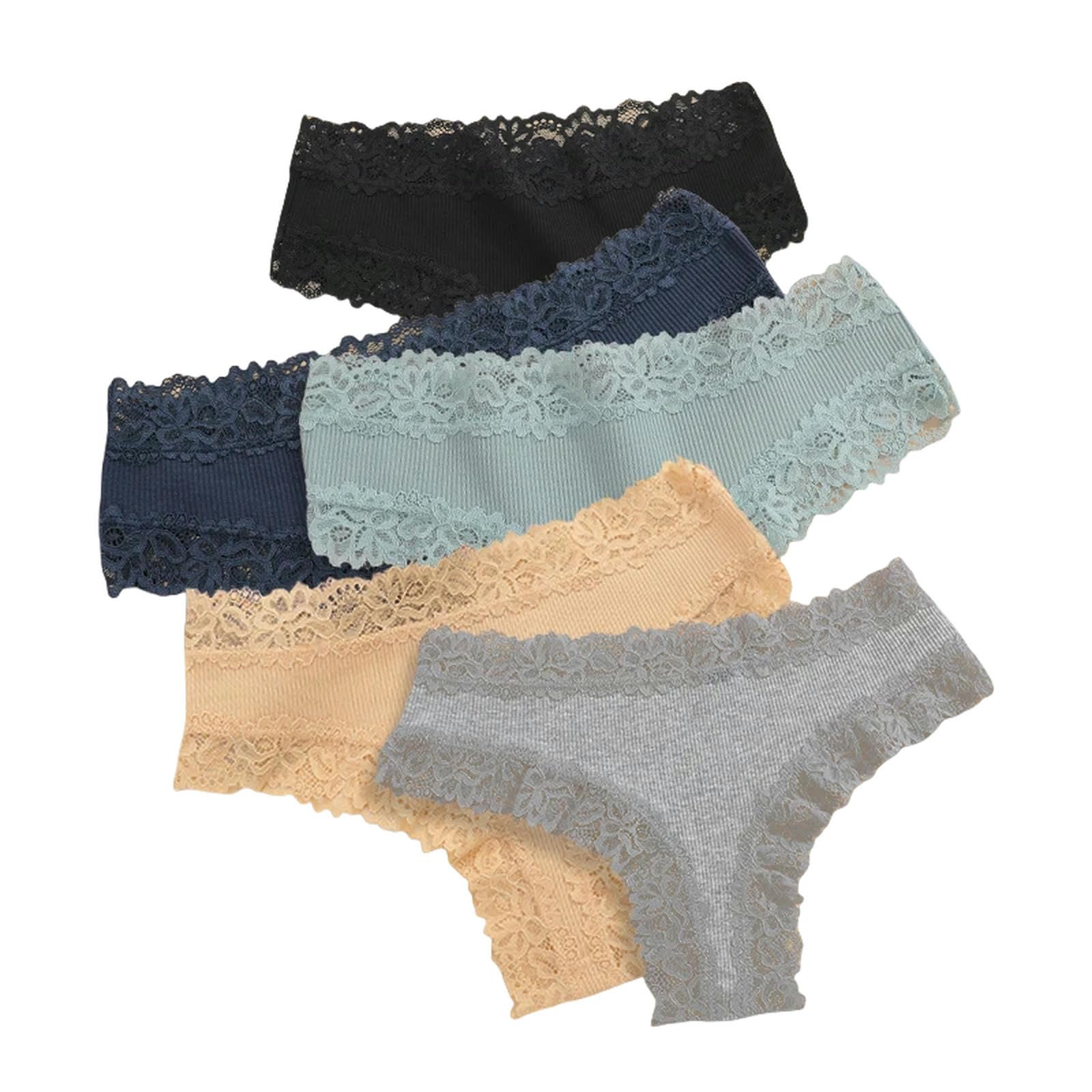 Bielizna damska, zestaw 5 sztuk, damskie koronkowe bezszwowe bawełniane majtki Sexy Pants żebrowane oddychające bielizna Soft Plus Size komplet bielizny 13-m