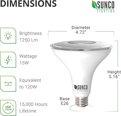 Miniatura 3 de Sunco - Luz de inundación LED para exteriores, resistente al agua, PAR38, bombilla del atardecer al amanecer, 1250 LM, equivalente a 120 W 15 W,