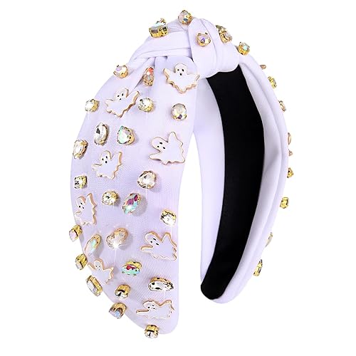 YAHPERN Diadema de Halloween para mujer, diadema espeluznante de calabaza, araña, fantasma, diadema con diamantes de imitación, diadema anudada de
