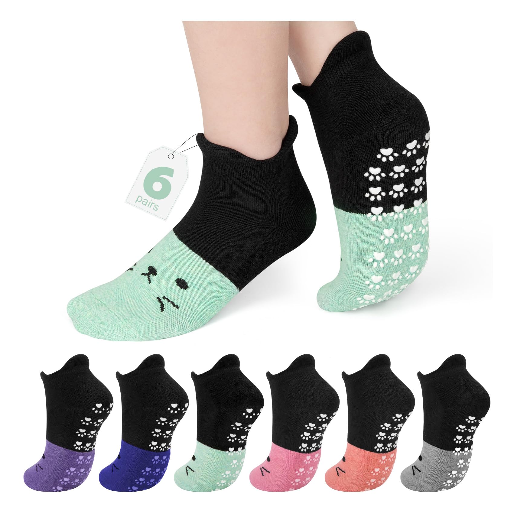 Aurmly 6 Paar Pilates Yoga Socken Damen Stoppersocken Damen, Atmungsaktive Hausschuhsocken, Baumwoll Slipper Grip Socken, Female Stoppersocken Tanzen, Übung, Fitness, Laufen EU35-40