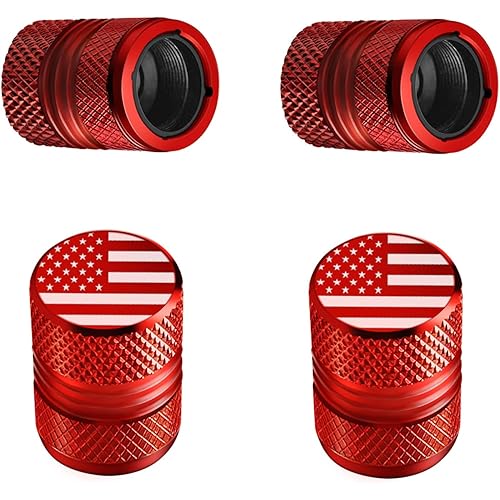 Tire Valve Stem Caps - 4 Pack Anti-Corrosion Premium Anodized Alloy Tyre Air Valve Caps American Flag for Car SUV Bike Red