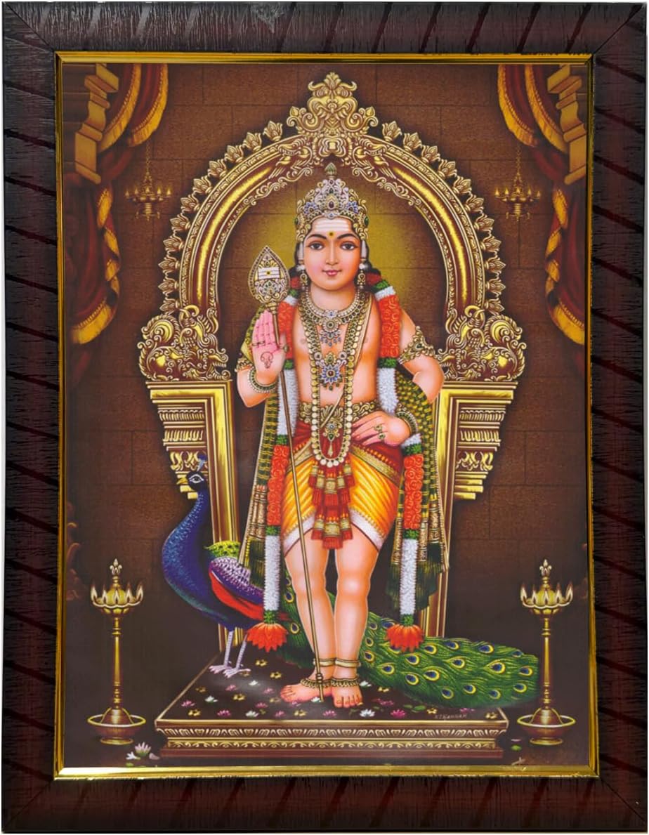101Temples - Divinity Eternity Spirituality Bala Murugan God Wood Photo Frame with Wall Hook, 1 Piece | 10” x 13”, Matt Finish