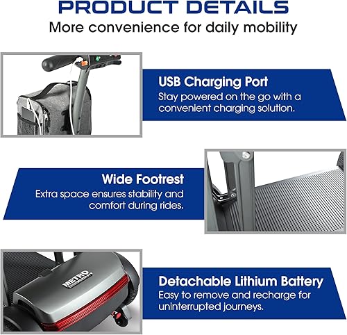 Miniatura 10 de Metro Mobility Patinetes eléctricos de movilidad de 4 ruedas para adultos, capacidad de 300 libras, scooter plegable de movilidad para personas