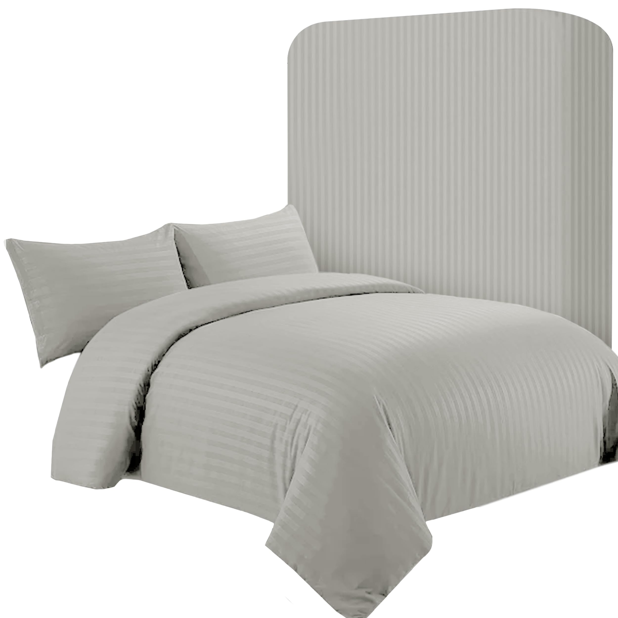 AR Ware King Satin Stripe Duvet Cover Set – 4 Pcs Silver Soft, Hotel-Style Bedding Set with 2 Pillowcases and 1 Fitted Sheet