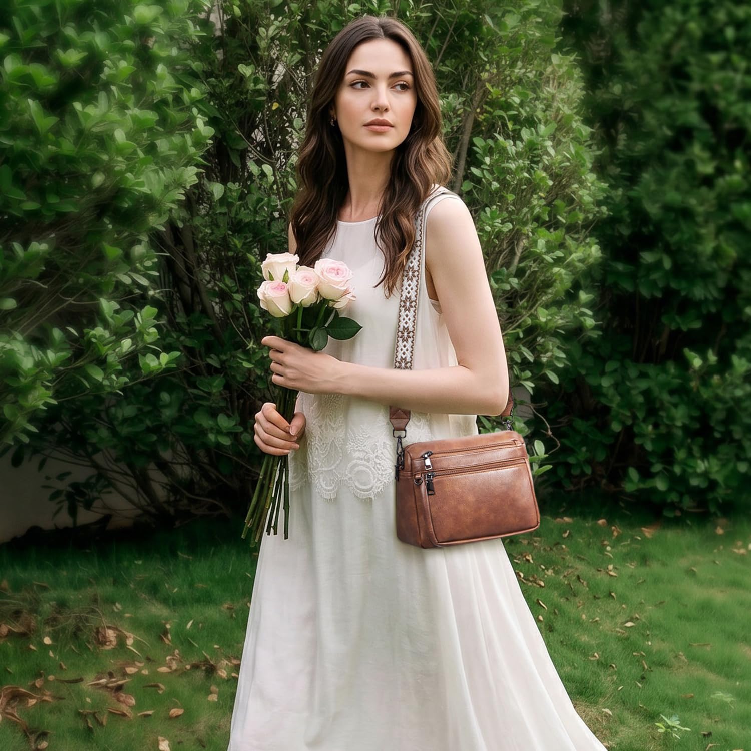 ATERITSSI - Sac à bandoulière tendance en cuir végétalien pour femme, sac à main pour téléphone portable, appareil photo, avec emplacements pour cartes