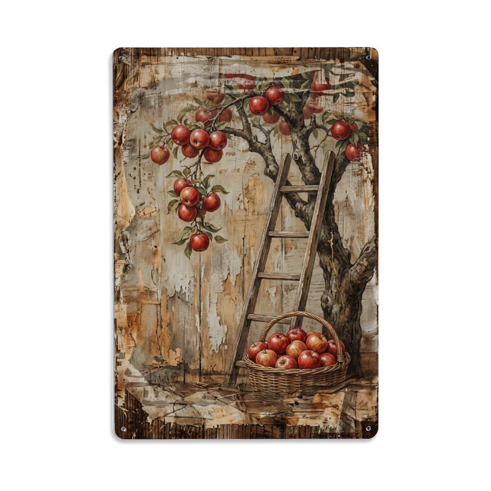 Apple Orchard Harvest Red Fruit Countryside Picking Vintage Metal Tin Sign Plaque Wall Decor for Cafe, Club, Garden Metal Poster 8x12Inch