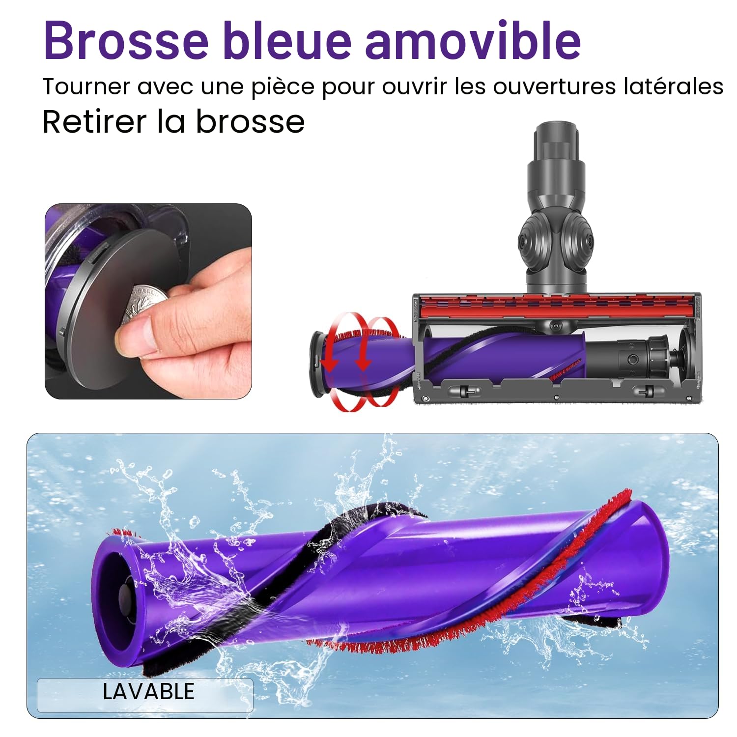 Tête de Brosse pour Dyson V7 V8 V10 V11 V15, Brosse électrique pour Dyson V10 V11 V15 V7 V8, Remplacement Brosse pour D-yson V8 V7 V10 V11 V15 Sols Durs et Moquettes