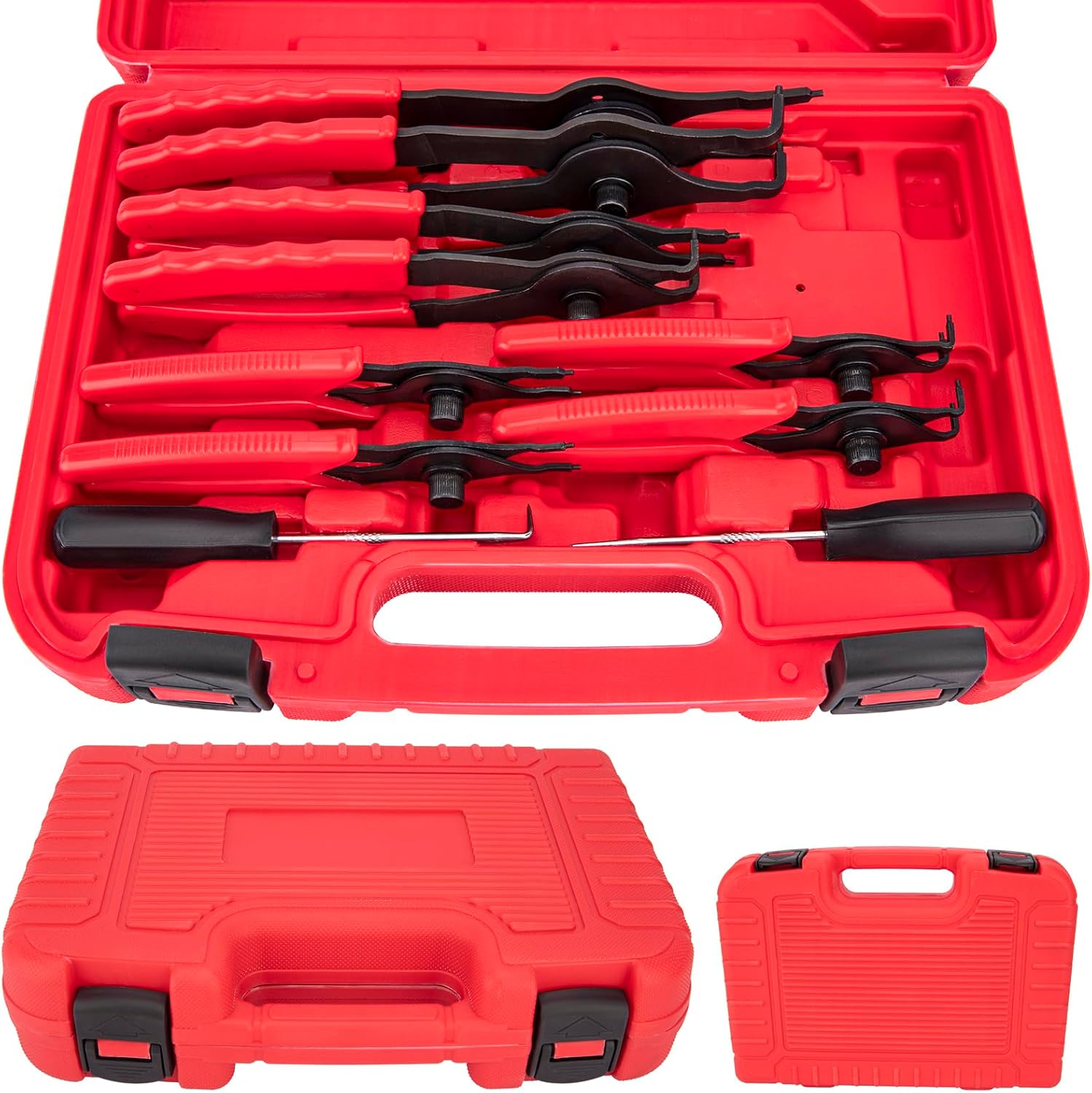 Snap Ring Plier Set Long Reach Snap Ring Plier Set Heavy Duty With Case 11pc Retaining Ring Pliers Set Mechanics Circlips Auto Tool Internal External Pliers for Car Trunk Motorcycle