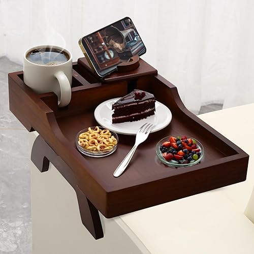 Miniatura 8 de Soporte para taza de sofá, bandeja lateral 4 en 1 para brazo de sofá con soporte para teléfono y almohadilla, clip de sofá en la mesa auxiliar para
