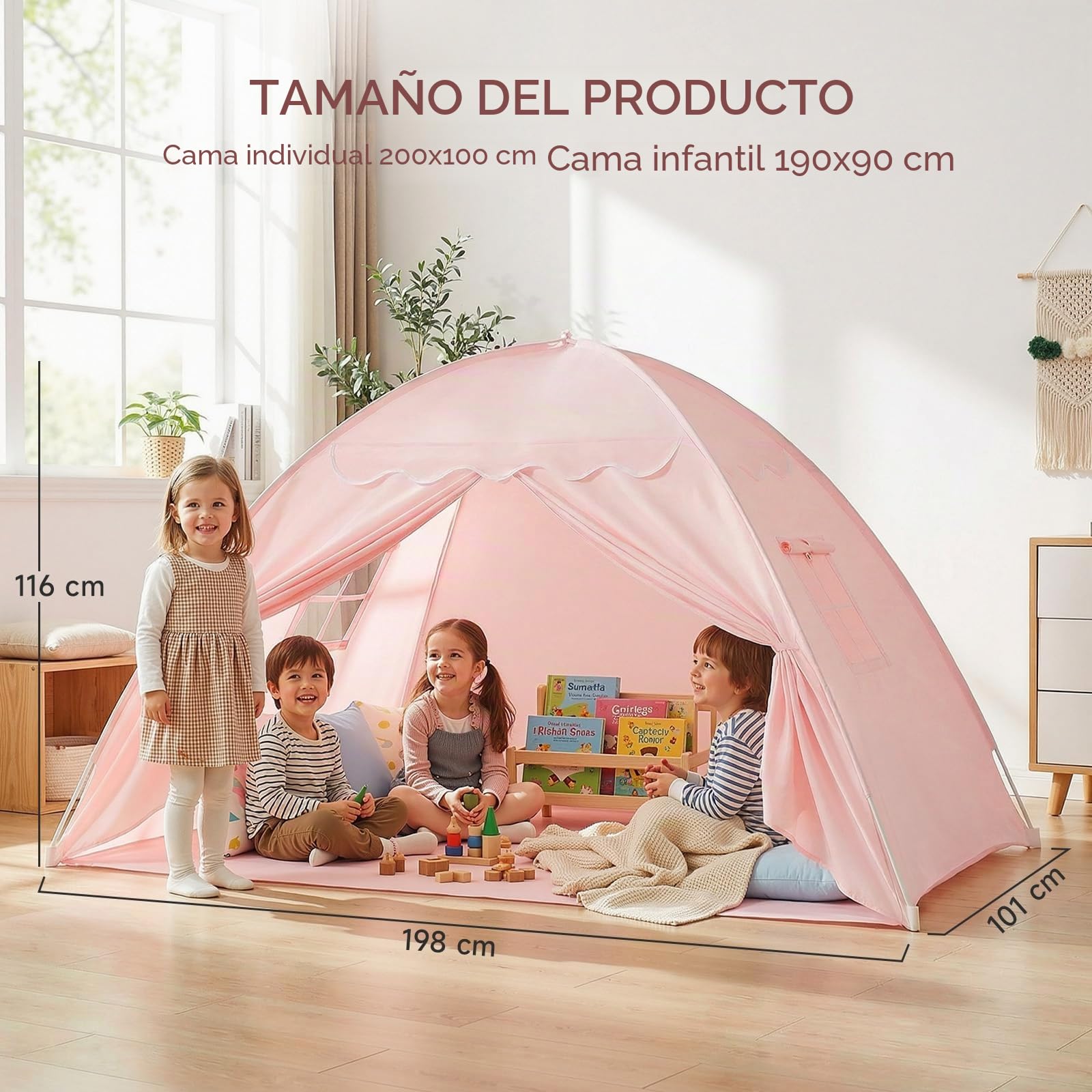 Tienda de Campaña para Cama para Habitación Infantil, Tienda de Campaña para Niños, Cama de Suelo, Tienda de Campaña para Niños, Tienda de Juegos para Interiores, Portátil y Plegable, Cama Individual