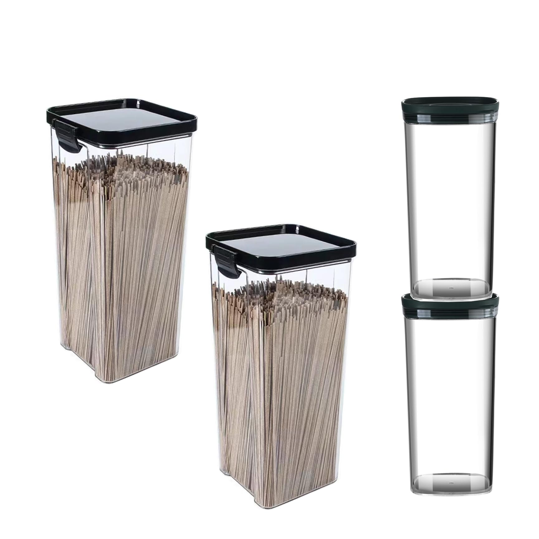NAVACALA Storage Containers Set of 4, Plastic Airtight Food Storage Containers with Lids, Storage Jars for Storing Pasta, Rice, Rlour, Cereal Dispenser Kitchen Organiser Black(1800ml *2+800ml*2)