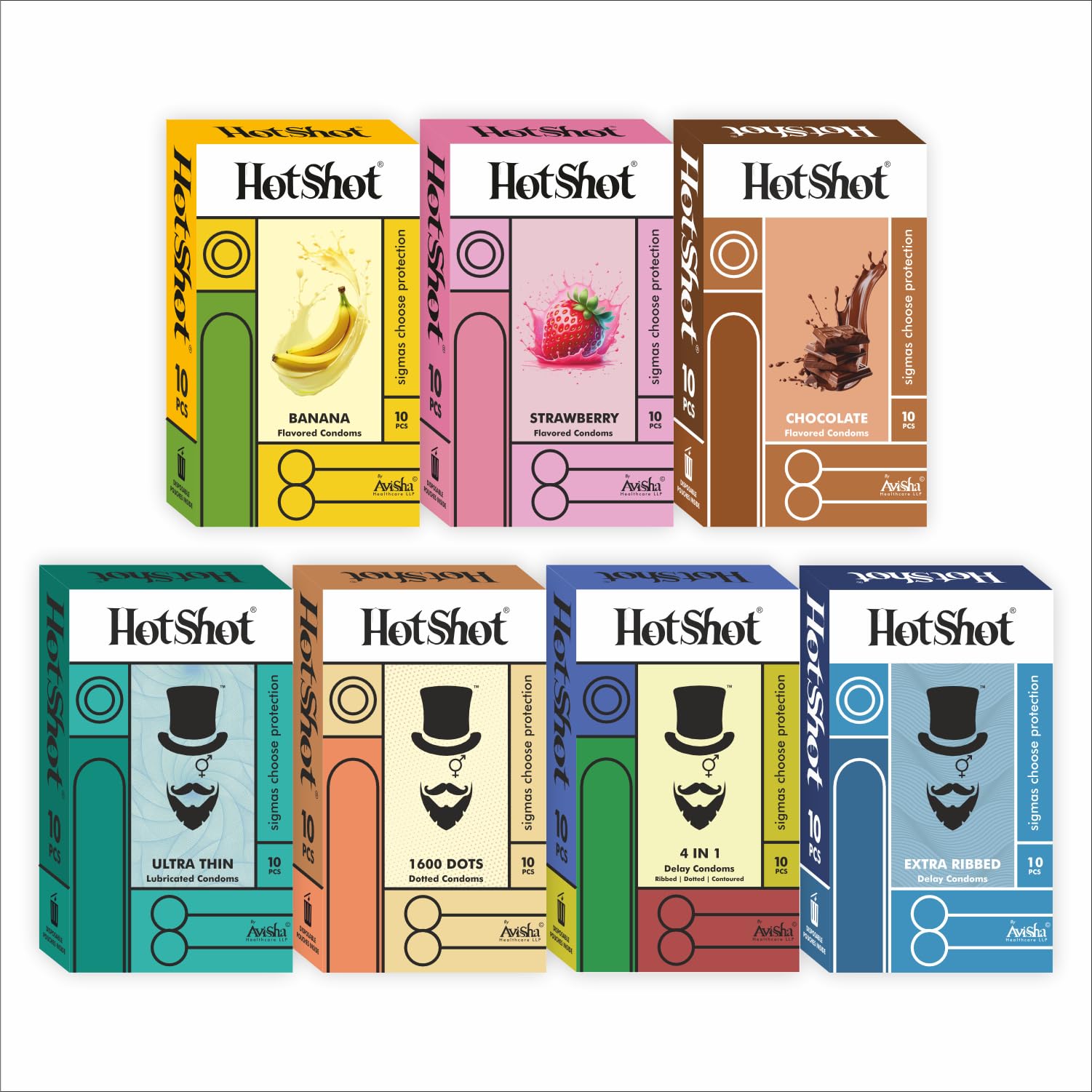 HOTSHOT Condom Combo for Men | 4-in-1, Extra Time Delay, Ribbed & Dotted, Ultra Thin and Multi-Flavored (7 Pack, 70 Pieces)-image-24