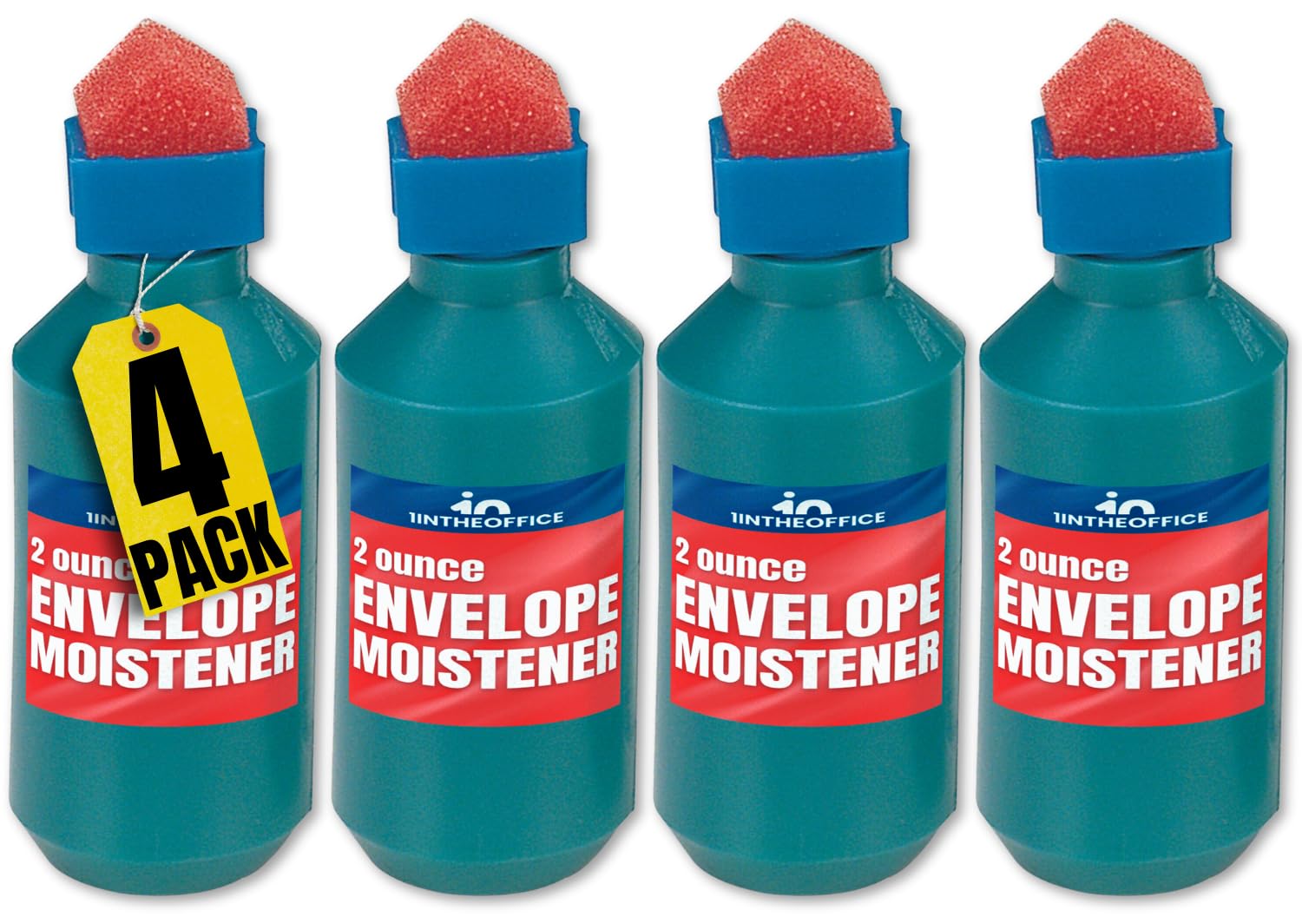 1InTheOffice Envelope Moisteners, Envelope Sealer Bottle Sponge Tipped (4 Pack)