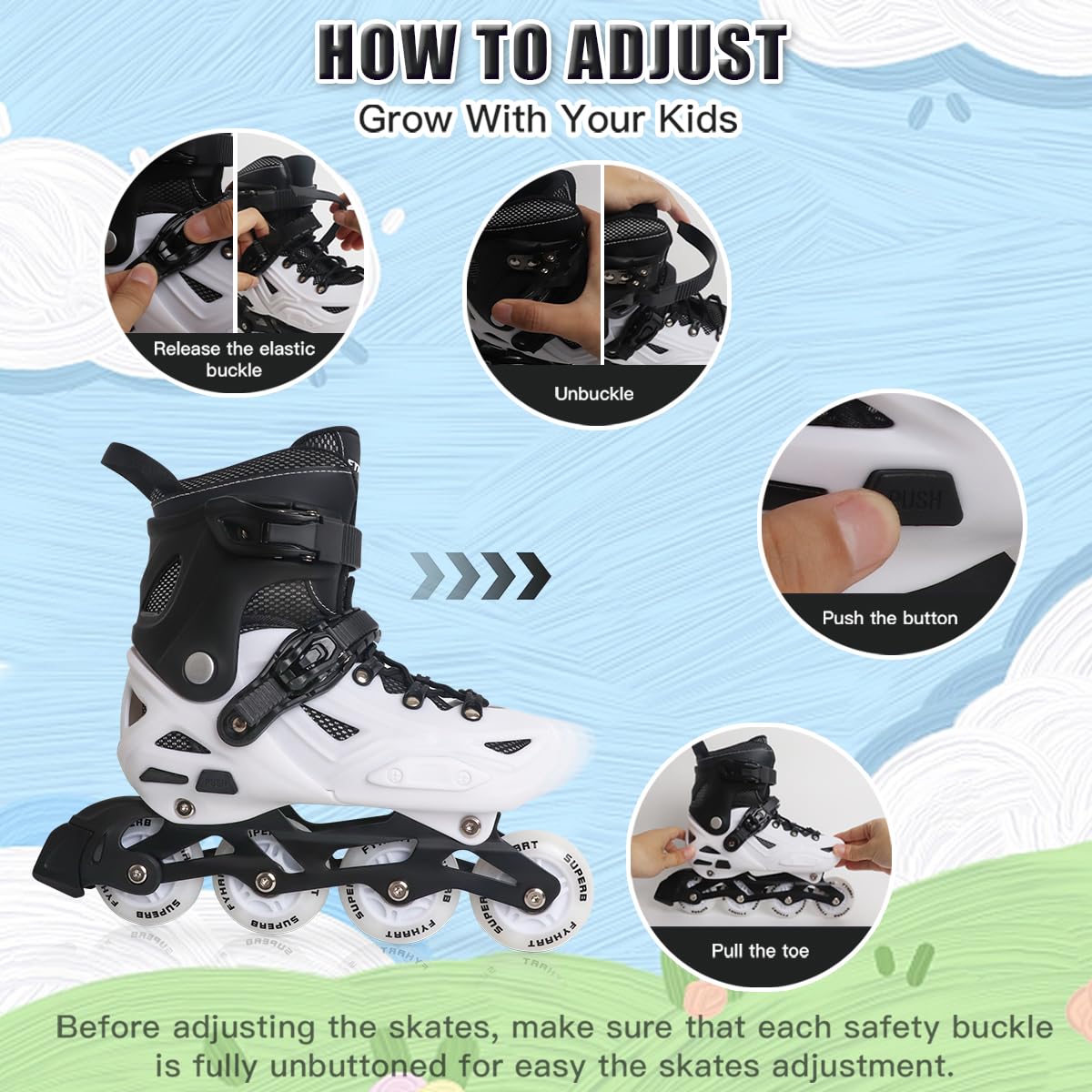 Patins en ligne pour enfants - 4 tailles - Convient pour l'intérieur et l'extérieur - 4