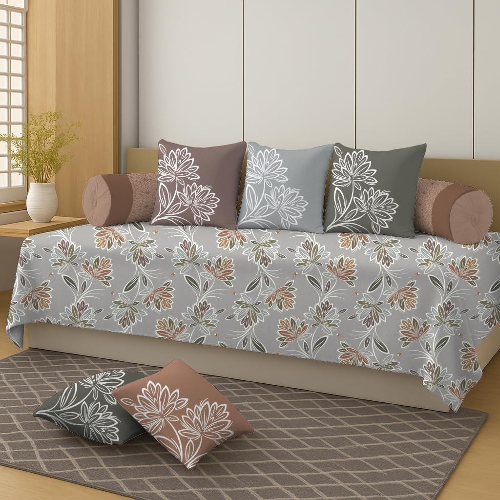 Furnishya Premium Diwan Set Pillows 5 with Bolster 2 | 8 Pcs Diwan Cover Set for Living Room Decor-image-15