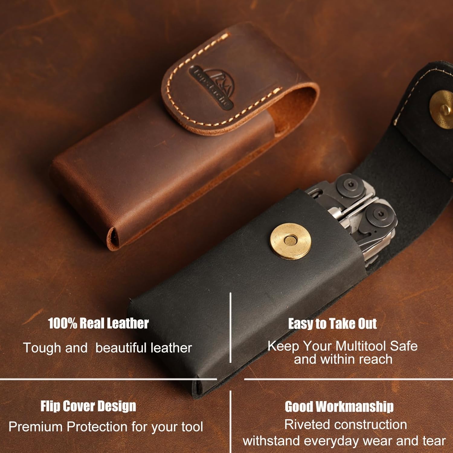 Topstache Leather Multitool Sheath - Multitool Holster for Belt - Belt Loop Multitool Pouch - Magnetic Closure Tool Pouch Case, - Image 3