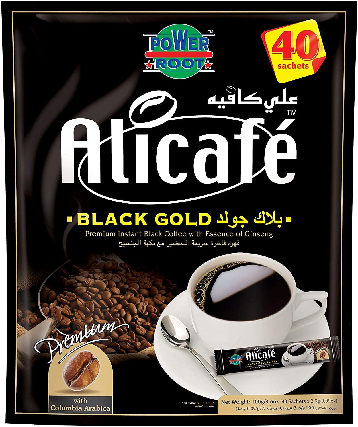Alicafé Black Gold Premium Instant Black Coffee with Ginseng, Columbia Arabica, 40 Sachets, 100g (Product Of Malaysia) From DECADENT-picture-10