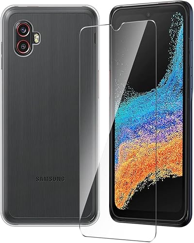 Miniatura 1 de LAWEI - Funda para Samsung Galaxy Xcover 6 Pro + protector de pantalla de vidrio templado - Carcasa protectora de silicona suave transparente para