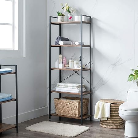 Amazon Cjmm オープンシェルフラック 5段本棚 高さ165 Cm おしゃれ 多目的木製ラック ディスプレイラック 収納棚 飾り棚 食器棚スチールシェルフ 木目 間仕切り リビング収納 オープンシェルフ ラック オンライン通販