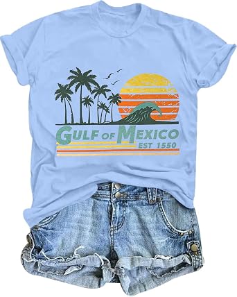 Gulf of Mexico T Shirt for Women Stay Salty and Resistance Shirts Summer Graphic Tee Tops