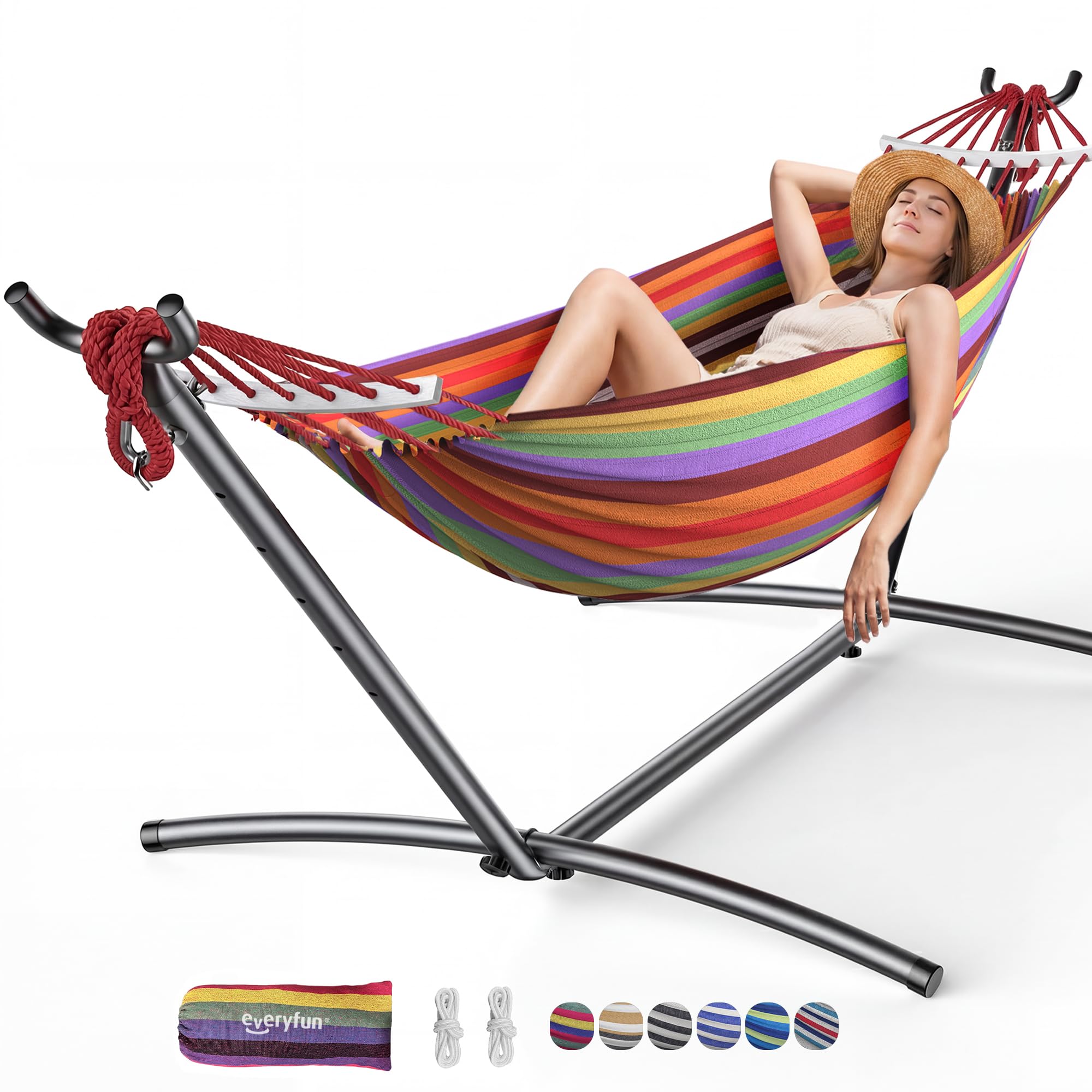 Photo 1 of Everyfun Double Hammock with Stand for 2 Person, 600 lb Capacity, Rainbow