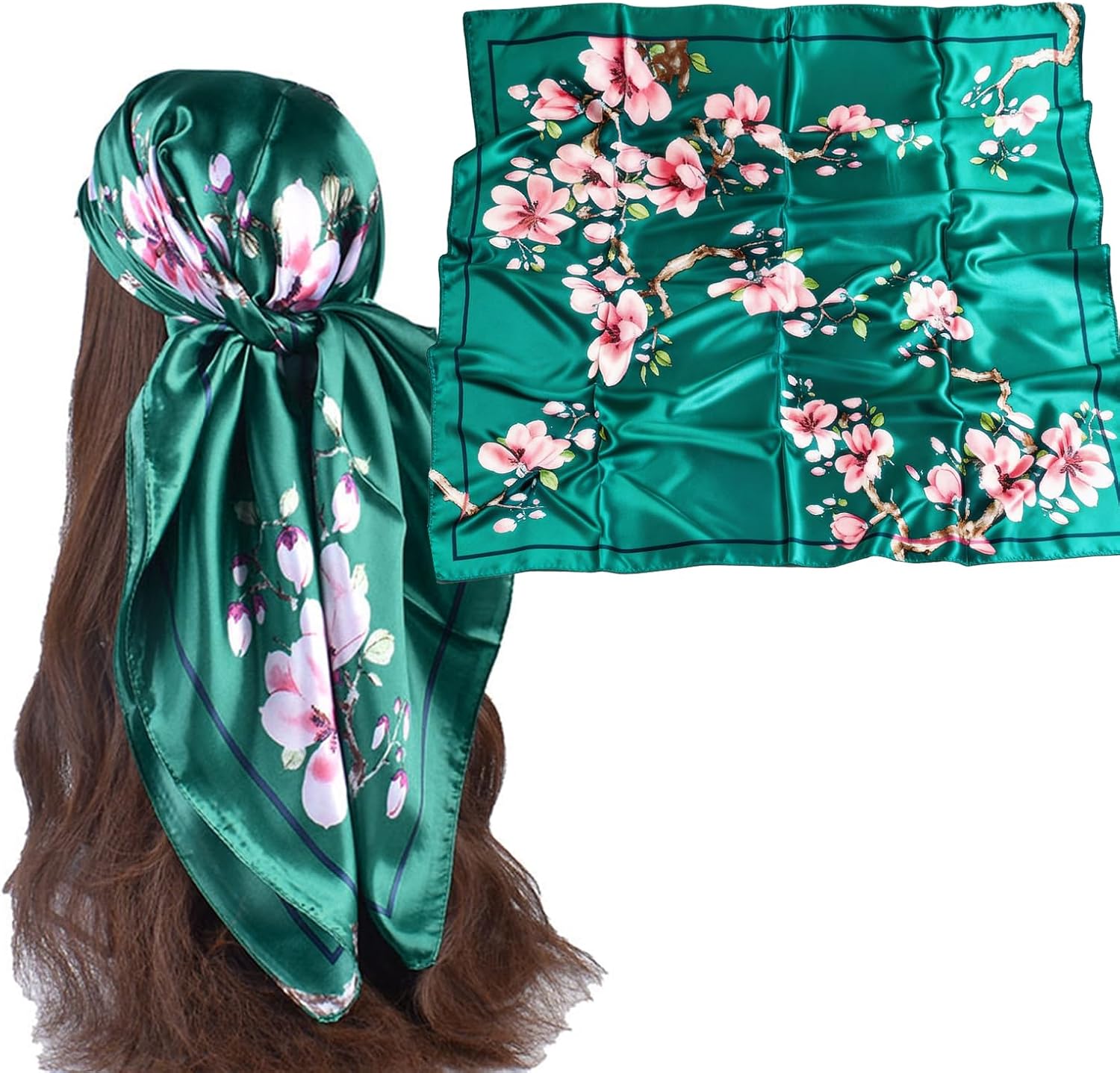 35 x 35 Women's Fashion Pattern Large Square Silk Like Hair Scarf Head Sleeping Wrap Satin Neck Bandana for Gift…