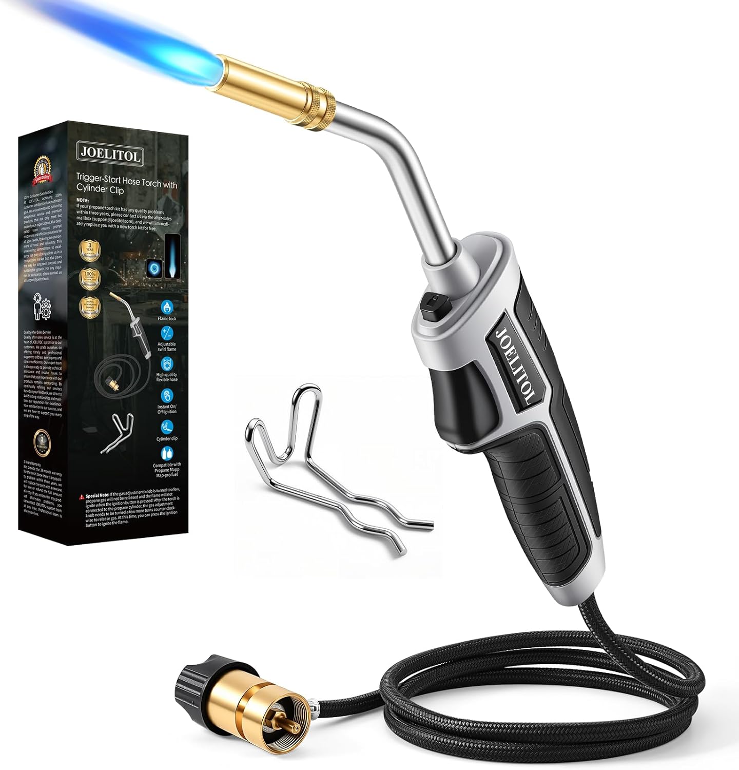 Propane Torch Kit, Mapp Gas Torch with Cylinder Clip, 5ft Hose and Trigger Start Adjustable Flame, Brazing Torch Kit for Soldering, DIY, Jewelry(Propane Cylinder Not Included)