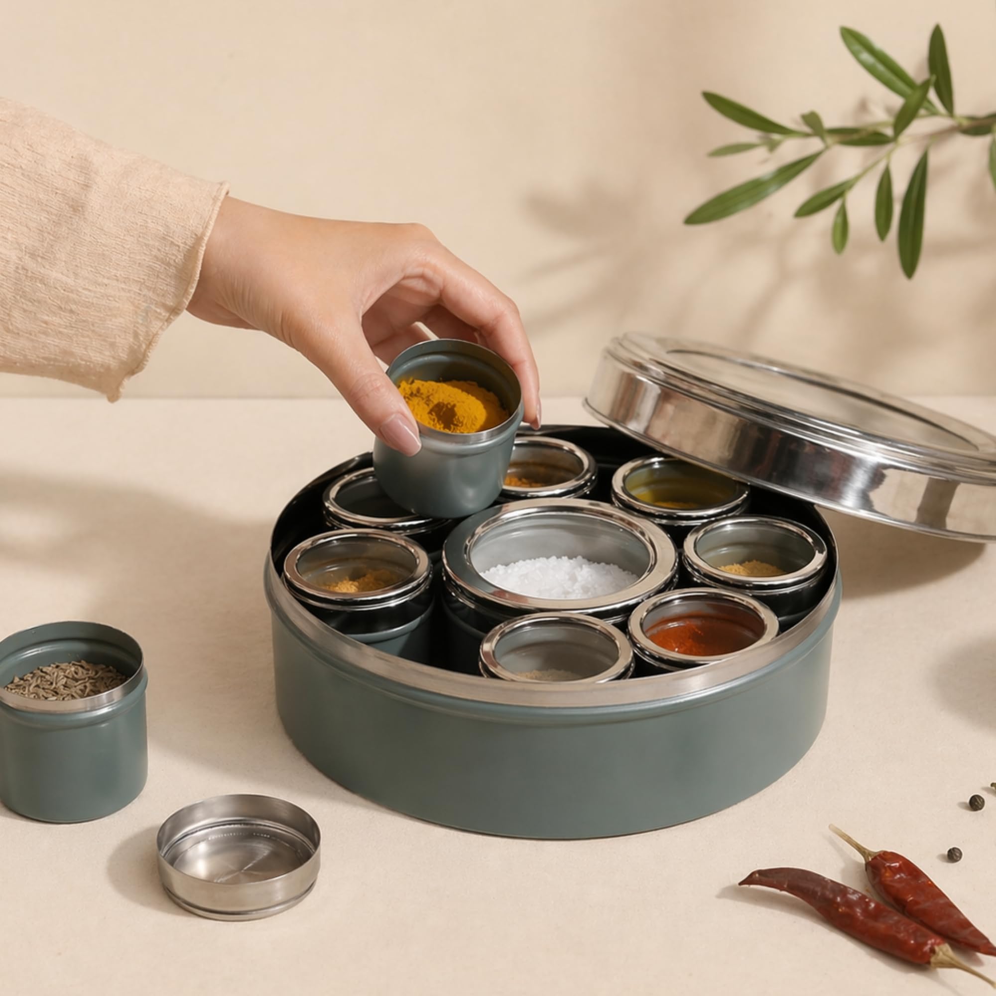Elan Spice Box - Antique Gold Masala Dabba -17