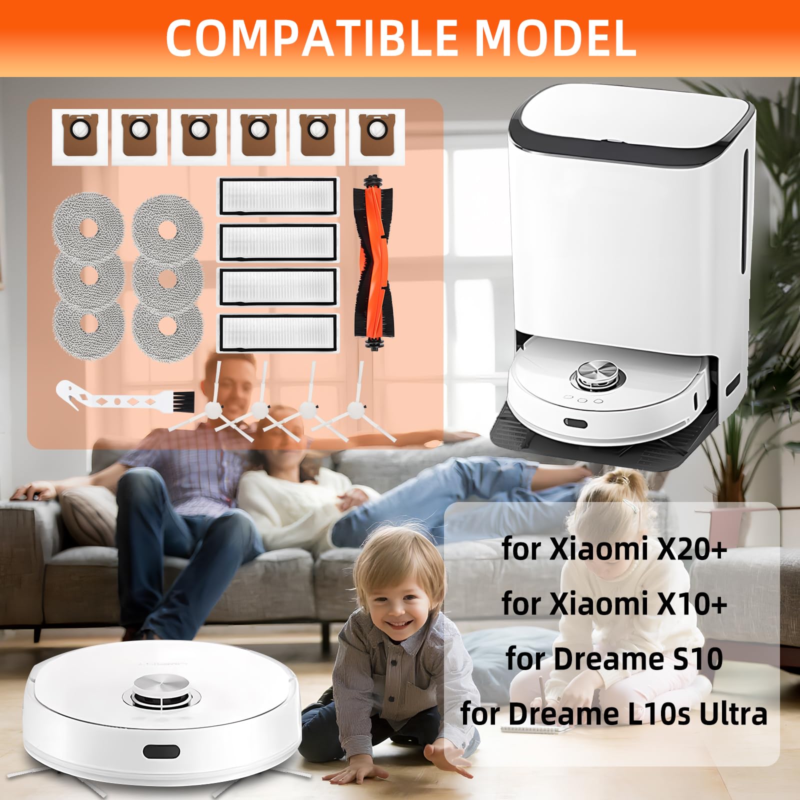 USHOP 18-częściowy zestaw akcesoriów do Xiaomi Robot Vacuum X20+/ X10+ Dreame S10 / L10s Ultra robot odkurzający