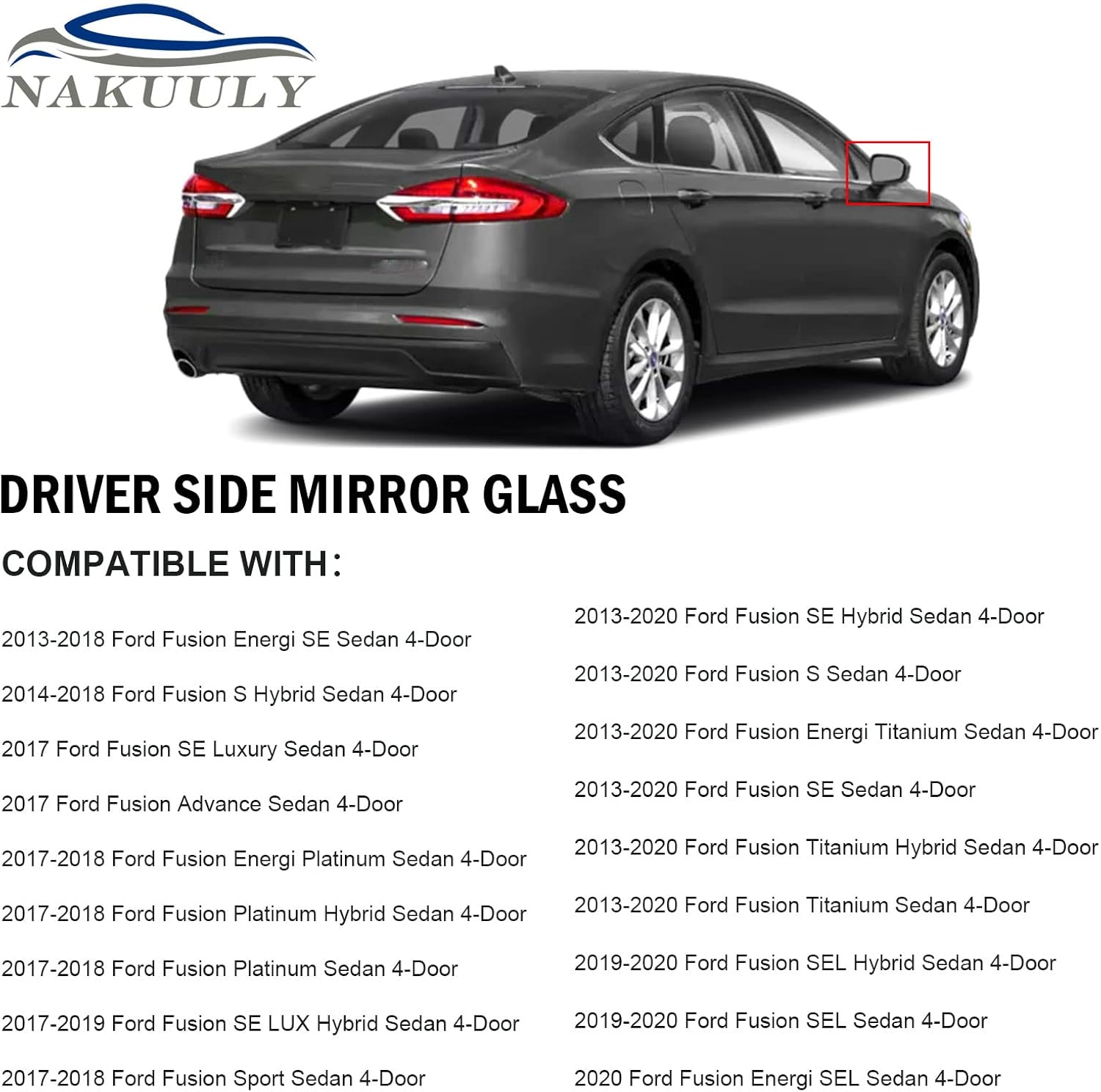 Mirror Glass Passenger Right Side Compatible with 2013-2020 Ford Fusion Side View Heated Convex Mirror Glass with Rear Holder Replace # DS7Z17K707B