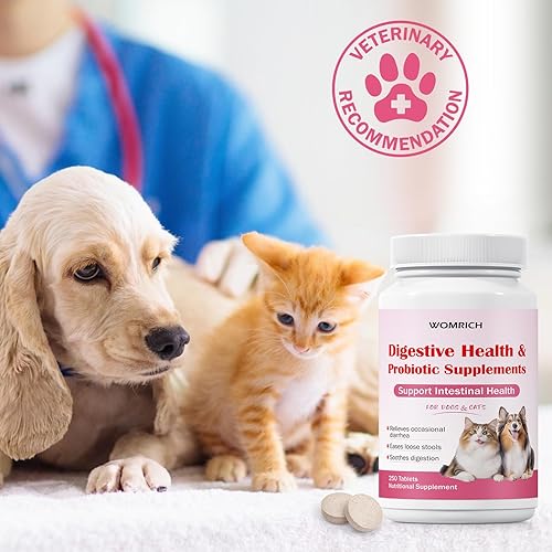Miniatura 4 de WOMRICH Probióticos para perros y gatos para la diarrea, 250 tabletas masticables, ayudan a aliviar la diarrea ocasional en gatos y perros, alivio