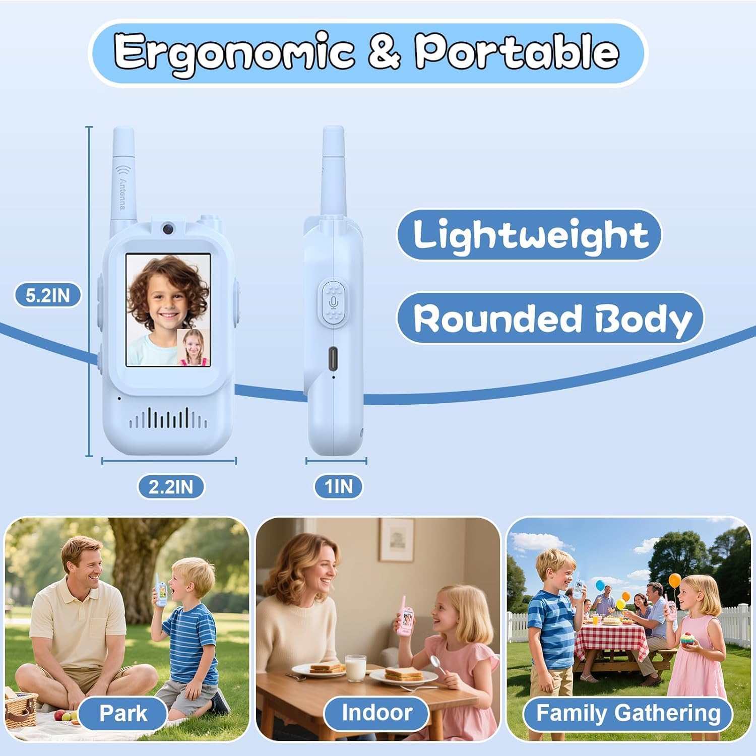 Walkie Talkie for Kids with Video, 2 Pack Rechargeable Toddler Toys with HD Camera & Voice Changer, Long Range Two Way Radios Gift Toys for Boy & Girl Age 3-12, Outdoor Adventure Camping Hiking