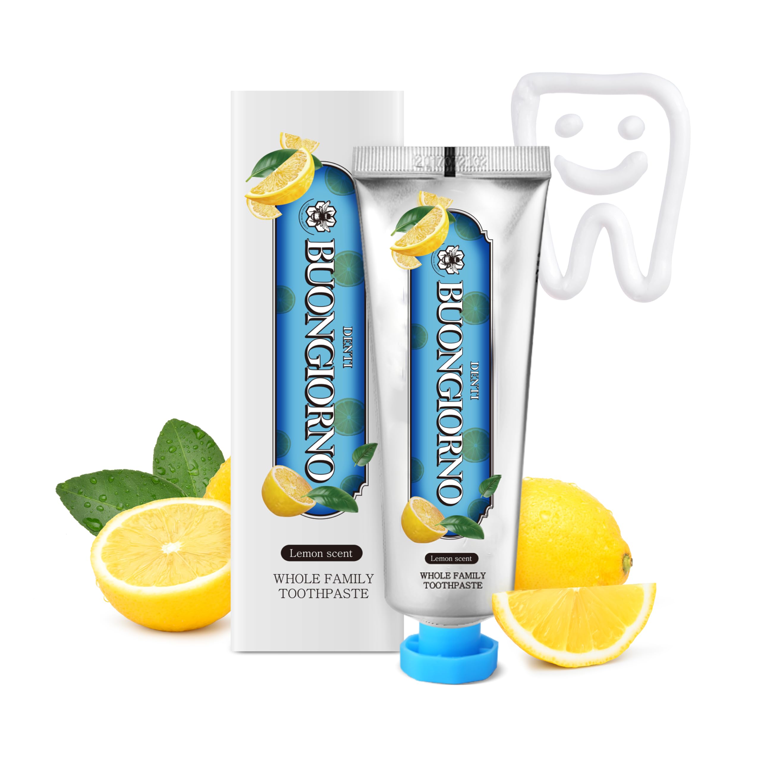 DENTI BUONGIORNO Plaque Care Toothpaste (Lemon Mint) – Deep Clean for Tartar Control & Heavy Plaque, Natural Whitening(Baking Soda), Cavity Protection