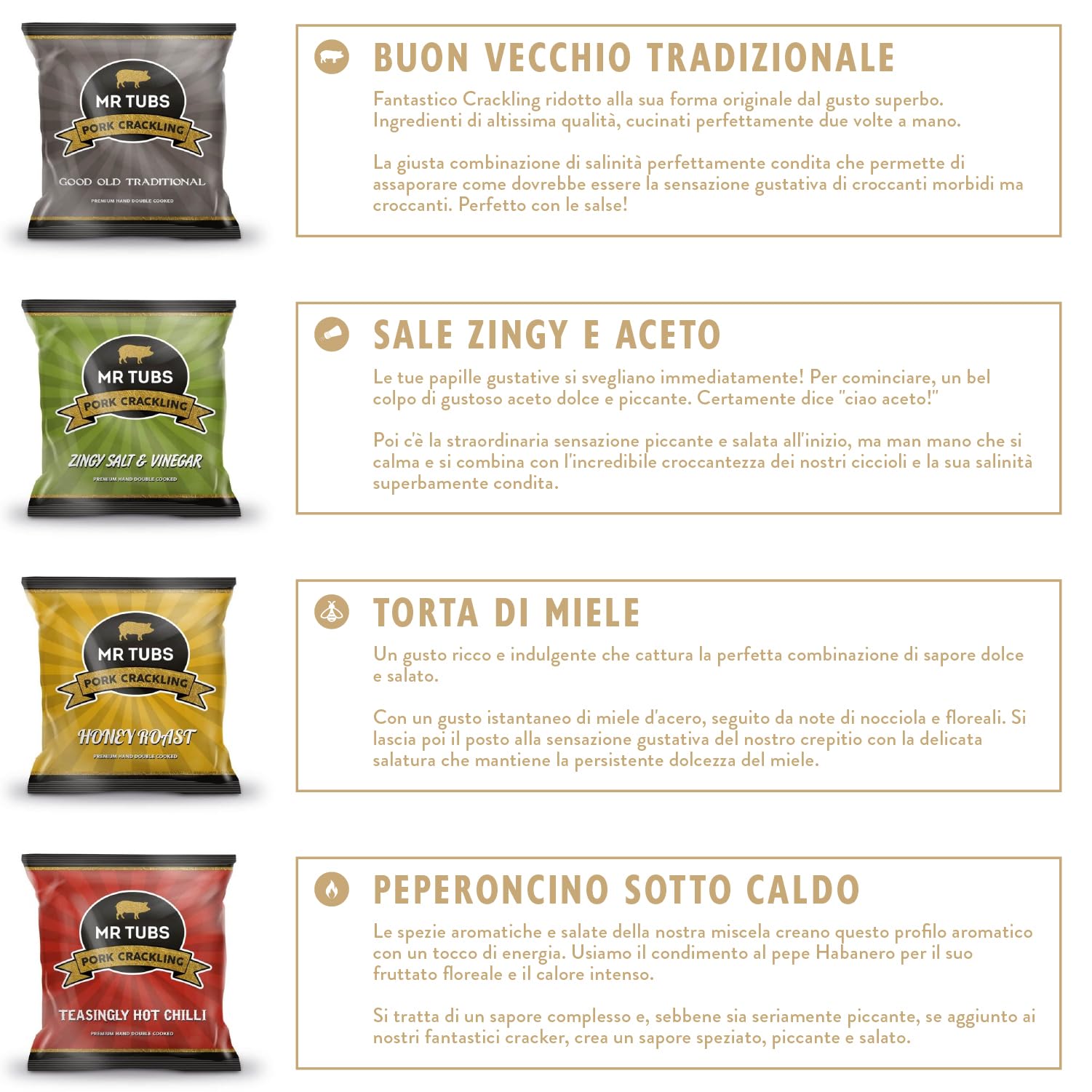 Ciccioli di Maiale di Qualità Mr Tubs Cotti due Volte - Pacchetti In Alluminio di Sapori Diversi - Ciccioli Pregiati e Non Scarti d Maiale (12 Sachets, Mixed)