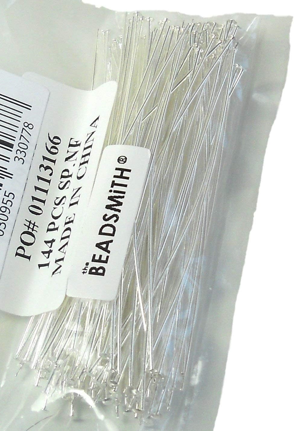 144 Head Pins .029dia X 3 Inch Silver Plating Over Brass Standard 21 Gauge Wire Beadsmith Headpins