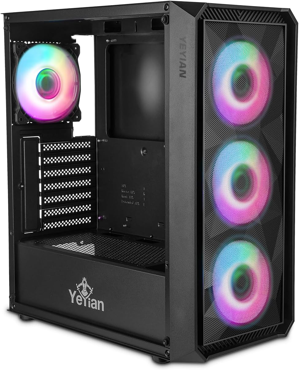 YEYIAN Gaming Computer PC Case Lancer, ATX Mid Tower, Pre-Installed 4x120mm PWM and ARGB Fans, Patterned Mesh Design,USB 3.0 I/O Port,mATX ITX for Gaming,Black YEYIAN Gaming Computer PC Case Lancer, ATX Mid Tower, Pre-Installed 4x120mm PWM and ARGB Fans, Patterned Mesh Design,USB 3.0 I/O Port,mATX ITX for Gaming,Black