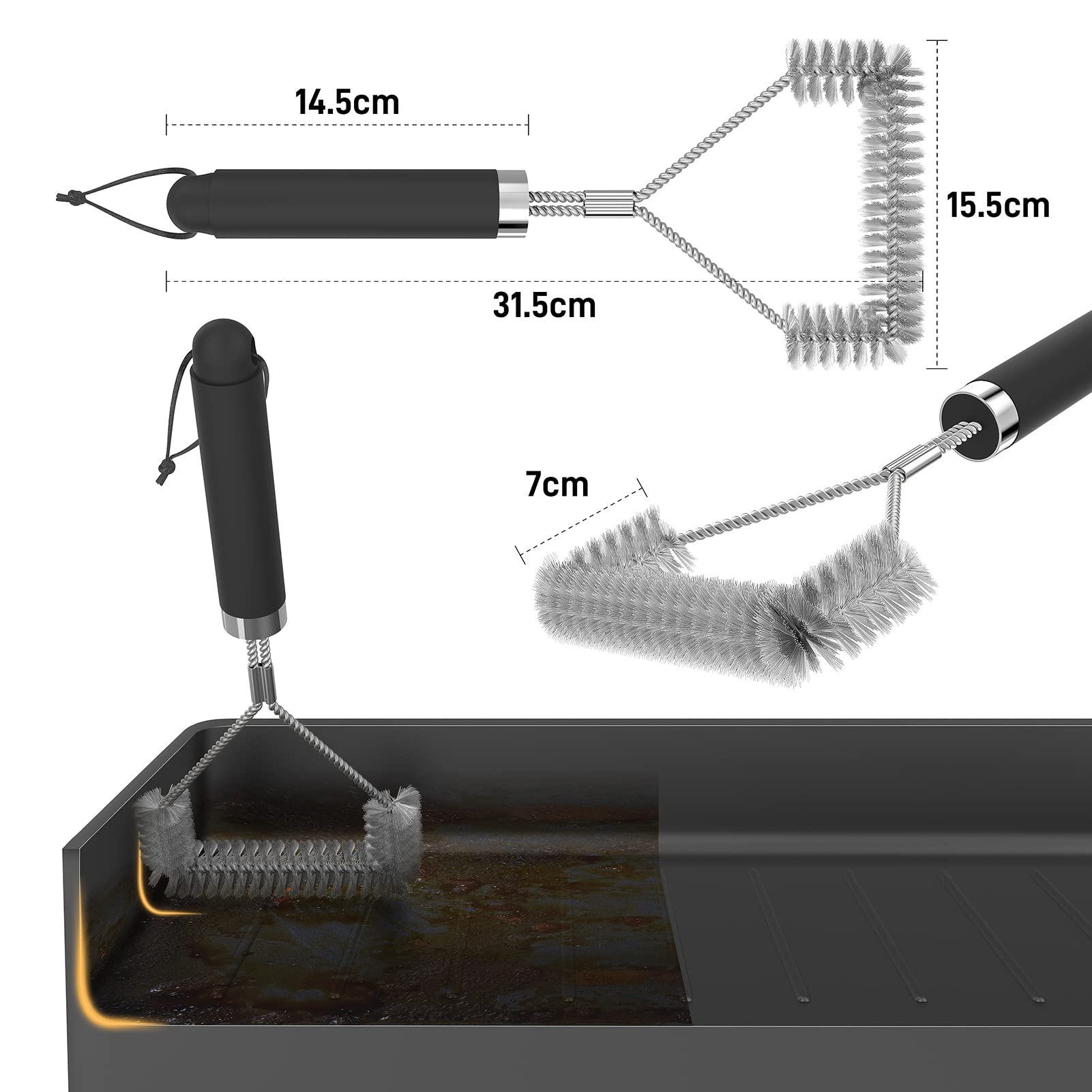 Spazzola E Raschietto Per Griglia BBQ - 46 Cm, Acciaio Inox - Pulizia Sicura Per Carbone/Elettrico/Infrarossi - Foto 3