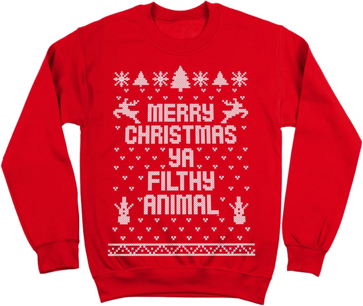 Merry Christmas Ya Filthy Animal Ugly Christmas Sweater Contest Party Xmas Mens Sweatshirt Small Red