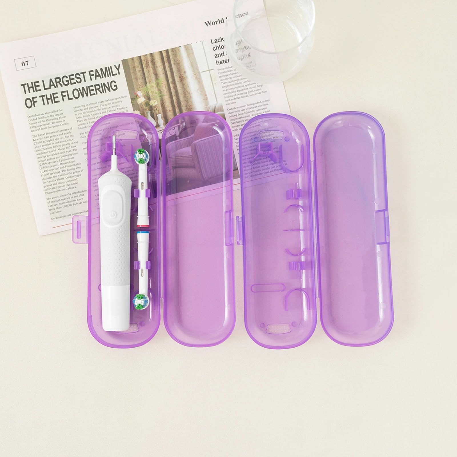 Caja de almacenamiento portátil de plástico semitransparente avanzada, apta para Oral-B/Philips y otros cepillos de dientes eléctricos de gama completa (morado)