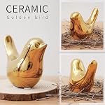 2Pcs Gold Ceramic Bird Figurines, Shiny Metallic Decorative Bird Sculptures for Home, Shelf, Desk, Table, Holiday and Party Decor, Premium Gift for Living Room Bedroom Office
