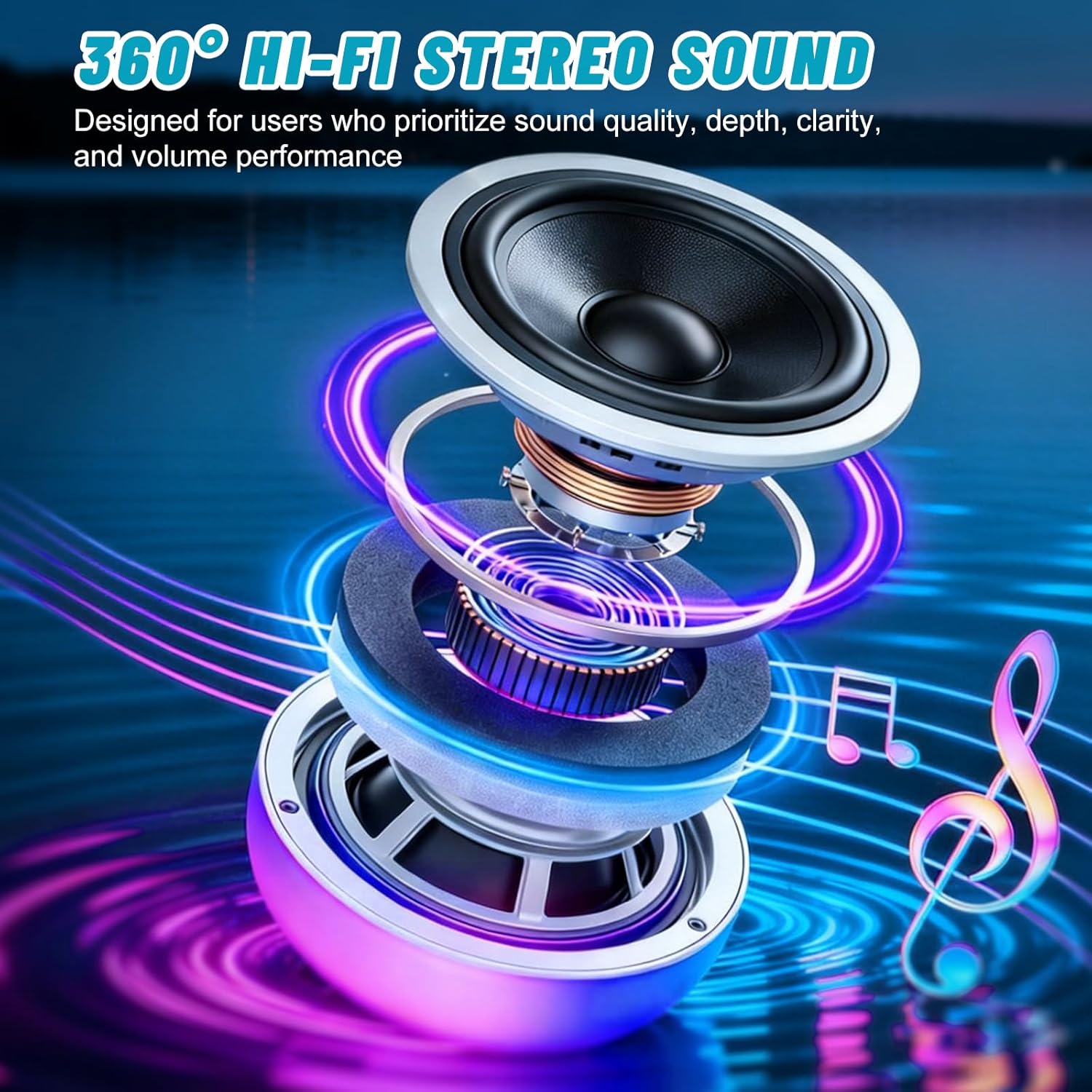 2 Pack Floating Pool Lights with Bluetooth Speaker, 2-in-1 RGB Pool Lights, IP68 Waterproof, 360° Hi-Fi Sound for Pool, Hot Tub and Outdoor Parties