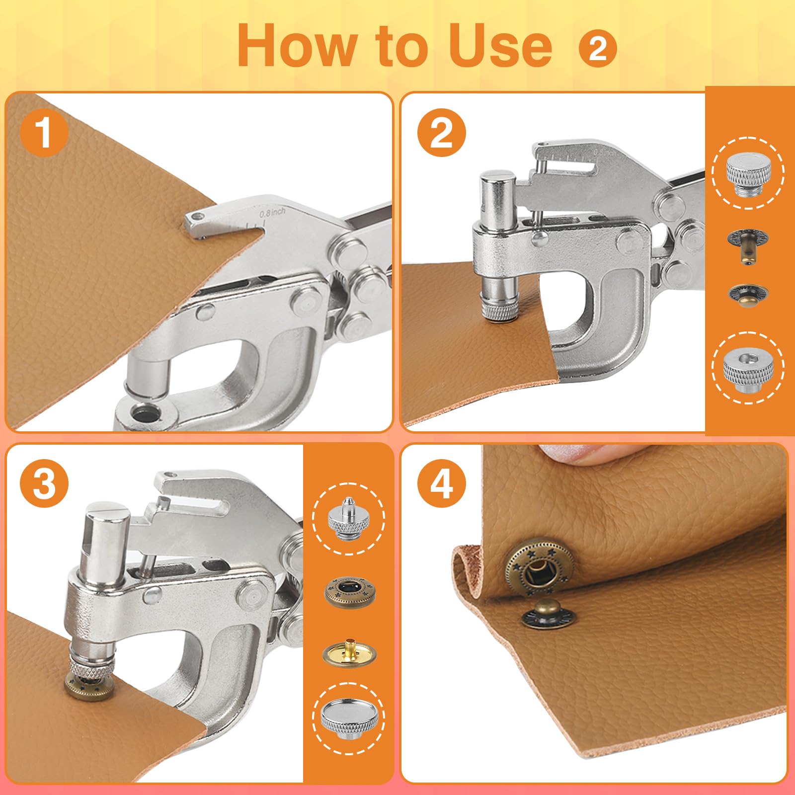 Kit de herramientas de cierre a presión, broches de metal de 15 mm para cuero y botones magnéticos de 18 mm, juego de 80 botones de cuero de 4 colores para tela, cartera, lona
