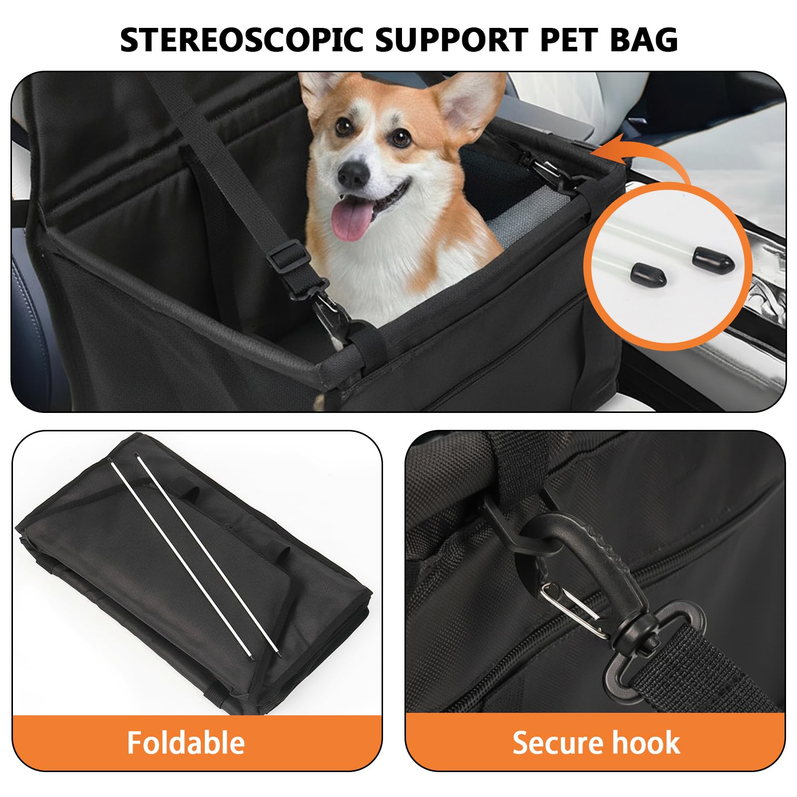 Seggiolino Auto Per Cani Piccoli 45x40x25 Cm, Trasportino Impermeabile In Tessuto Oxford Con Cinture Di Sicurezza, Per Viaggi Sicuri