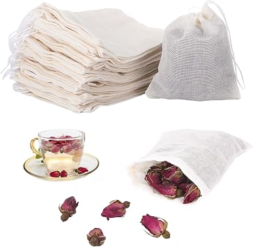 40Pcs Spice Bags for Cooking, 4x3in Lavender Sachet Bags Empty Tea Muslin Bags Drawstring Pouch for Loose Tea Filters, Cheesecloth Bag for Straining Reusable Bag for Loose Leaf Saver