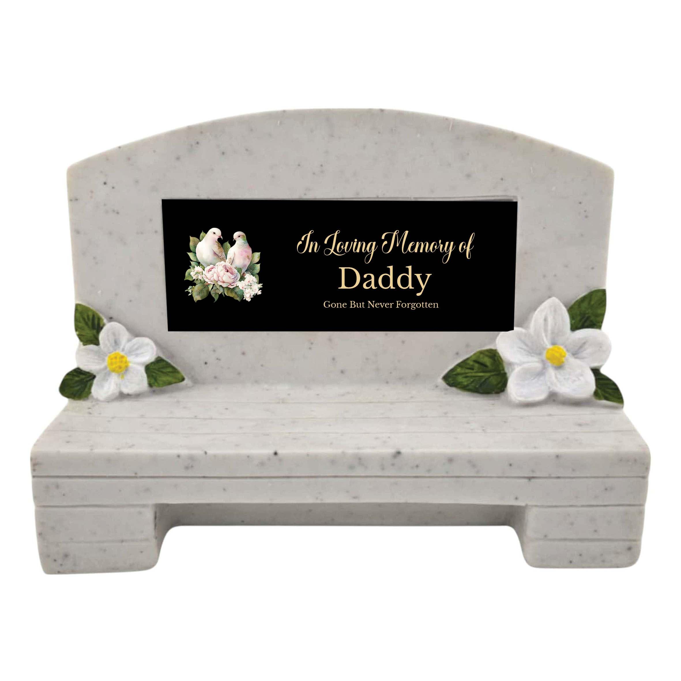 1stclassgifts In Loving Memory Of Memorial Bench With Plaque Grave Marker With Doves Design Mum Dad & Lots More Black Plate (UV PRINTED) (Daddy)