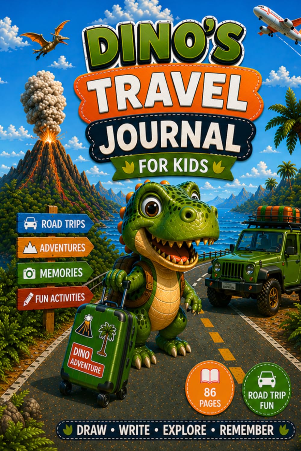 Dinosaur Travel Journal for Kids: Road Trip Activity Book for Vacations, Car Rides, Flights & Family Adventures: Activities, Drawing, Memory Pages & Travel Games