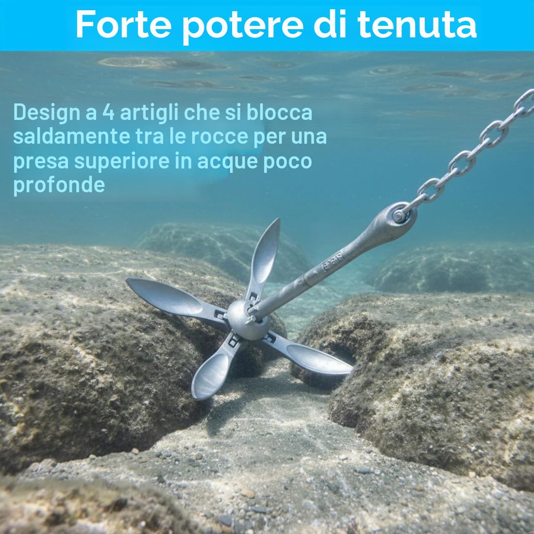 BeGrit Kit di Ancoraggio per Barche Ancora zincata 2.5 kg per Kayak Canoa | Ancora Pieghevole con Catena zincata da 8 mm Gonfiabile fuoribordo SUP Barche da Pesca