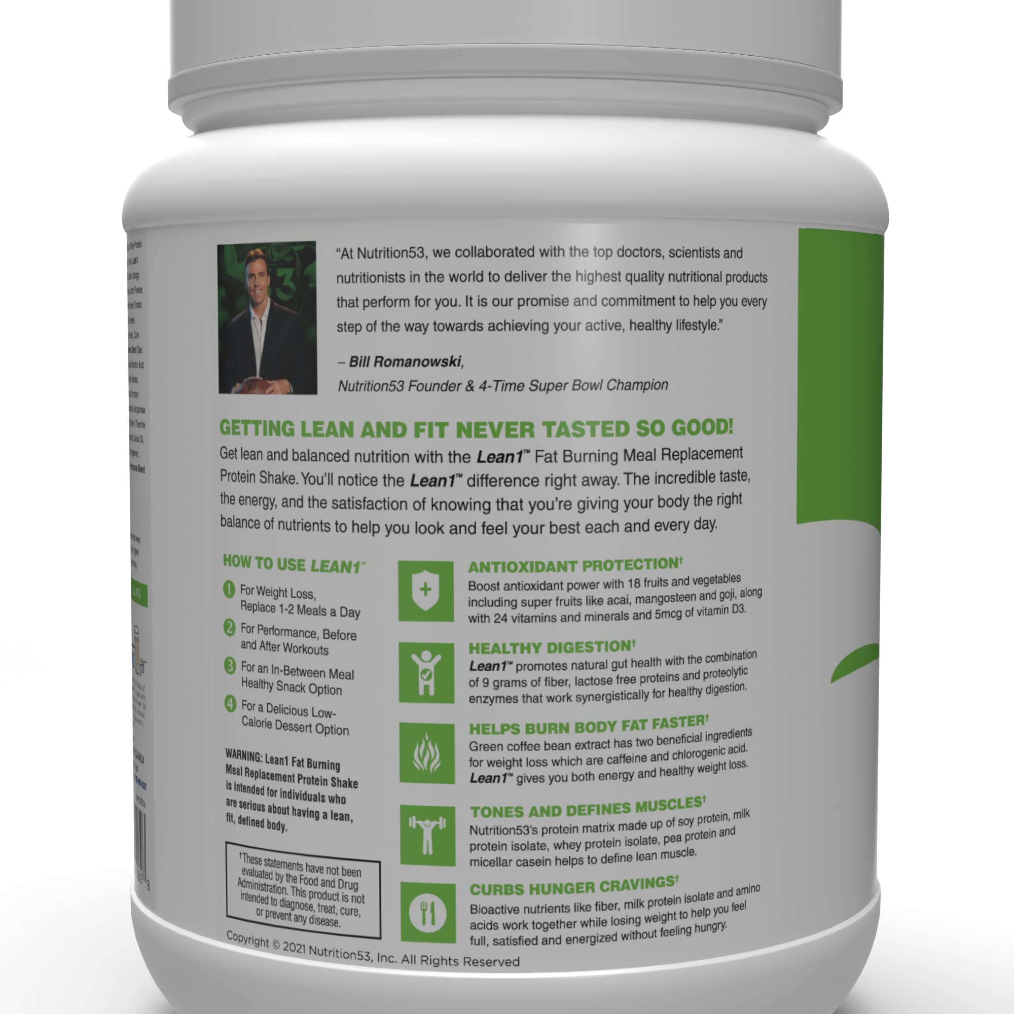 Nutrition 53 Lean 1 Fat Burning Protein Shake, Vanilla Flavor, 15 Serving Tub — Amazon image 5